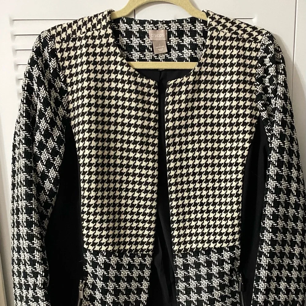 Chico’s Houndstooth Blazer, Jacket, Shacket, Coat, Plaid, Sz M, 8/10, Chico’s 1 - Picture 6 of 13